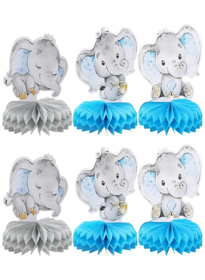 Matwsec 6 Pcs Baby Shower Boy Table Decorations Elephant Baby Shower Decorations Blue Elephants Honeycomb Table Centerpiece Elephant Theme Gender Reveal Kids Boys Birthday Party Decor Supplies - Image 1